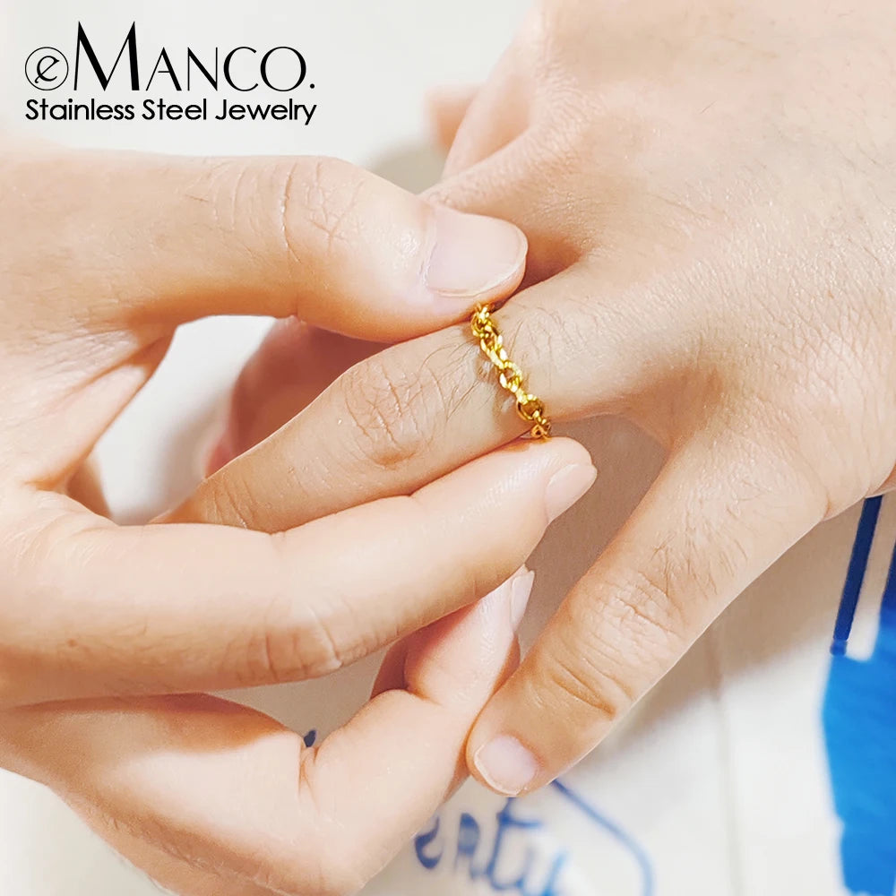 EManco Wholesale Cheap Jewelry Women Men Stainless Steel 18K PVD Gold Plated Ring Chain Link Ring Adjustable