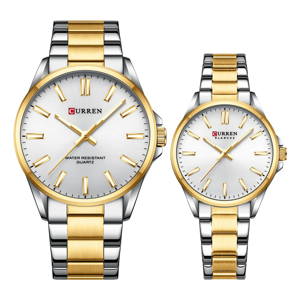 CURREN Fashion Couple Watch Top Brand  Lady Girl Wristwatch Gold Stainless Steel Bracelet Classic Male Clock Gift 9090