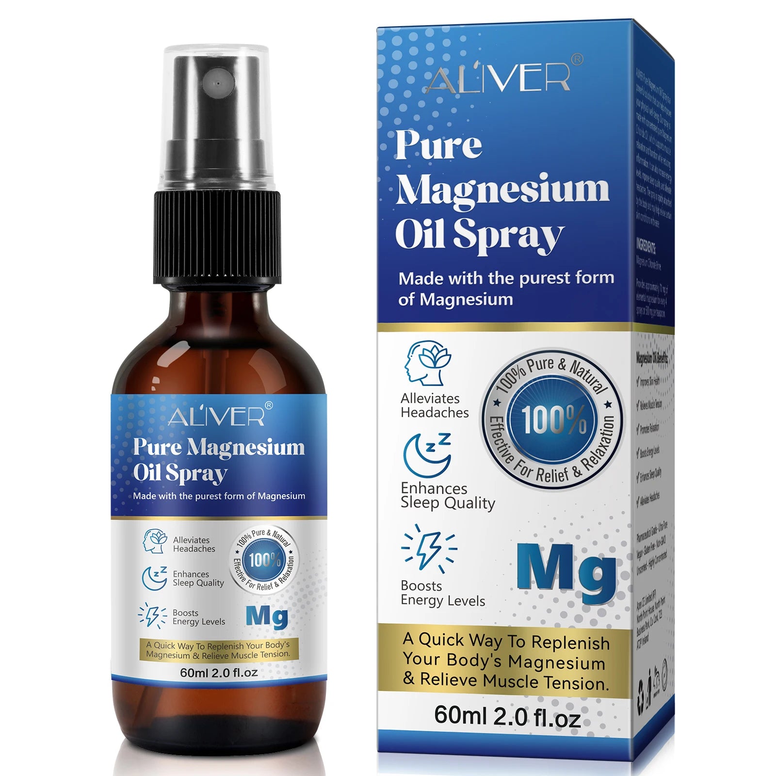 ALIVER Wholesale 100% Natural Magnesium Mist Oil Spray for Athletes Joint and Muscle Health with Essential Oil