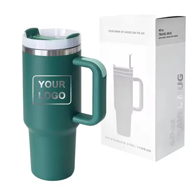 Custom Logo 40 oz H2.0 Stainless Steel Tumbler 30 oz 40 oz Outdoor Travel Mug Handle Straw Anti-Corrosion Equipped