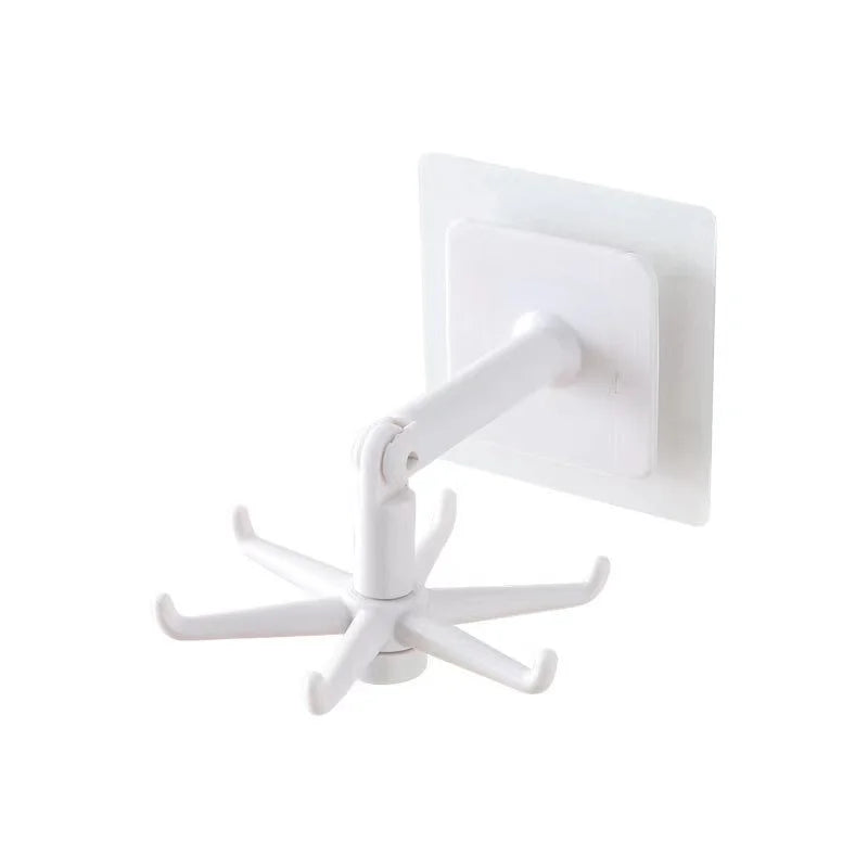 Practical ABS Rotary Folding Hook Self-Adhesive Vertical Turnover Waterproof Towel Wall Storage Rack for Home Kitchen Bathroo