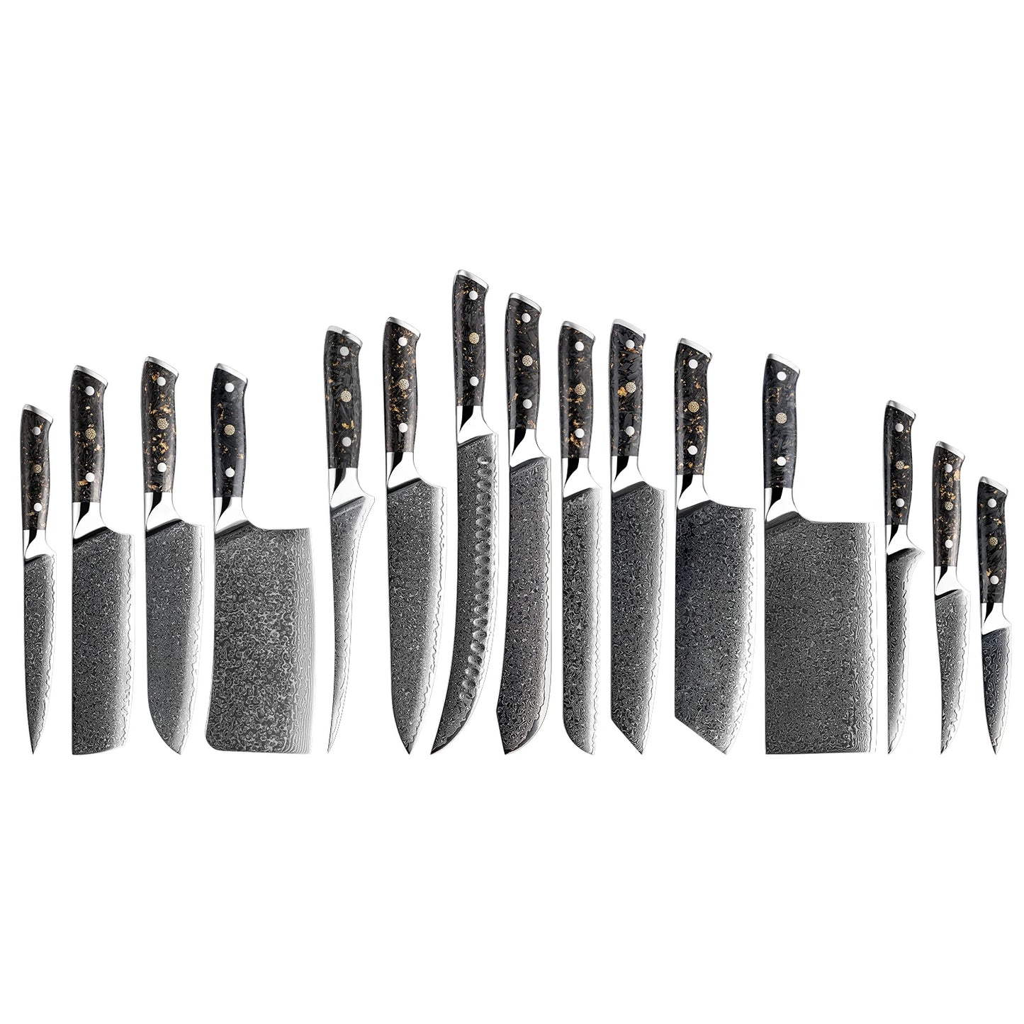 Grandsharp Premium 67 Layers Damascus Stainless Steel Kitchen Chef Knife Sets with Black Carbon Fiber and Gold-foil Resin Han
