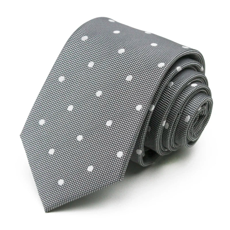 Grey Quality Solid Narrow Neckwear Polka Dot Mens Skinny Slim Business Necktie