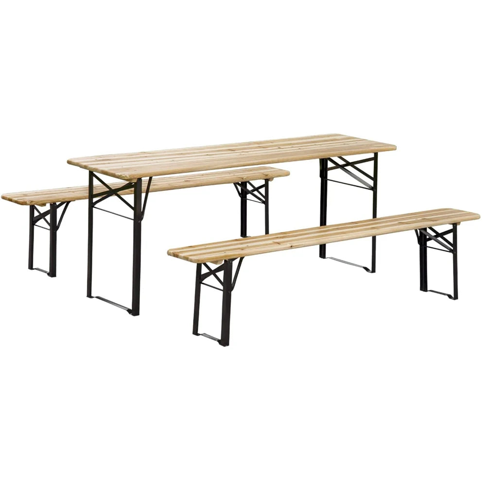 WEKIS Top Wooden Iron Foldable Bench Legs Beer Folding Beer Table Set Picnic Bench Dining Table