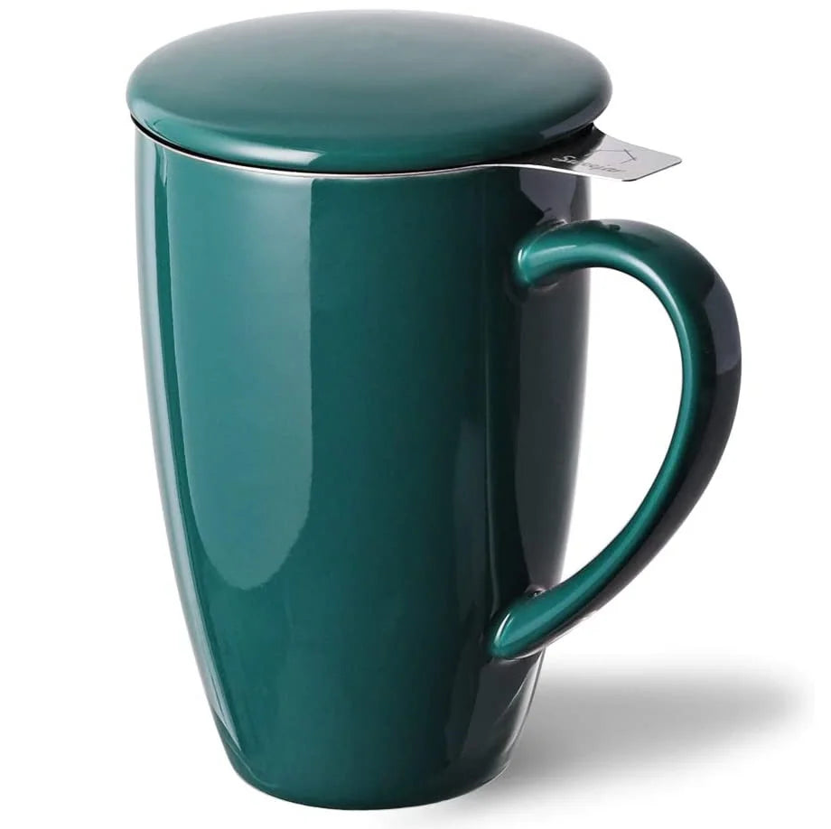 16 oz 450ml Modern Custom Travel Porcelain Glass Cup Set Handle Filter Ceramic Tea Mug with Infuser Lid  for Tea Coffee Milk