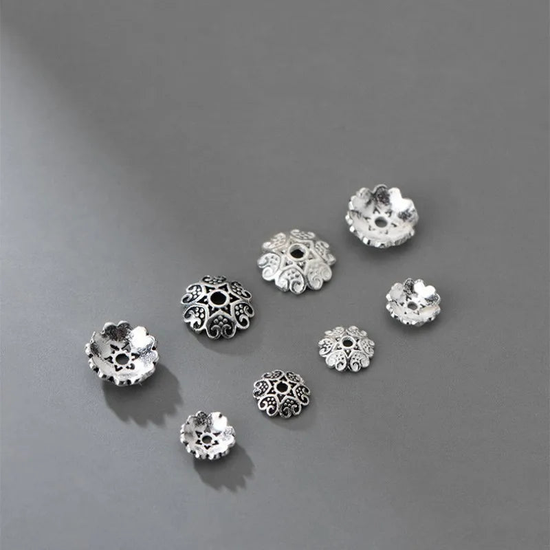 Handmade 6mm 8mm 925 Sterling Silver Heart Shaped Torus DIY Flower Bead Cap Hat Accessories for Jewelry Making