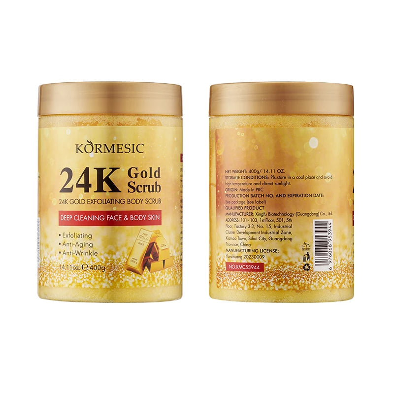 KORMESIC Wholesale Private Label Beauty Skin Care Deep Cleansing Face Skin Care Vegan Exfoliating Whitening 24k Gold Body Scr