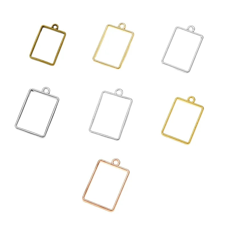 YuenZ 7 Color Rectangle Charm Alloy Jewelry Accessories Rectangle Charm Hollow Glue Blank Pendant Tray Bezel 34*19mm B179