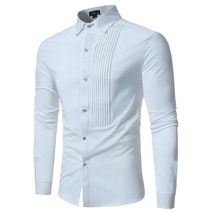 New Hot Europe Size Shirts Long Sleeve Lapel Button Front Pleated Design Classic Men's Tops Casual Shirts