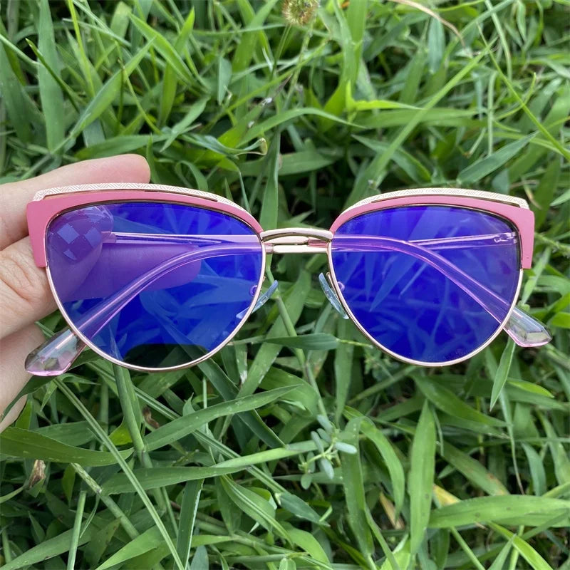 Photochromic Lenses Cat Eye Glasses Women Female Anti Blue Light Lunettes Femmes Photogrey Red Eyebrow Metal Rose Gold Cat Ey