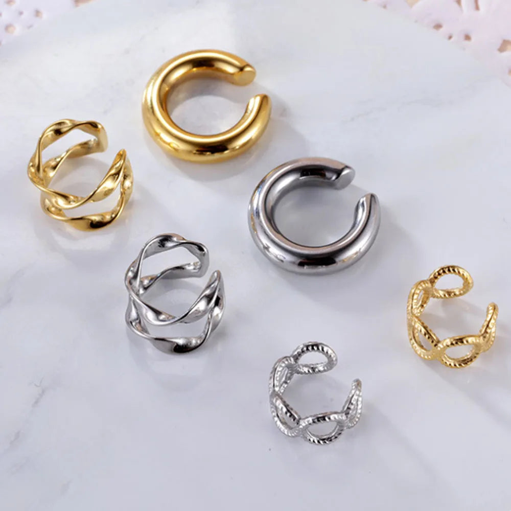 Wholesale Trendy Stainless Steel Earrings 18k Gold Pvd Plated Ear Clip Non Tarnish Ear Cuff Conch Earrings Non Pierced Women 