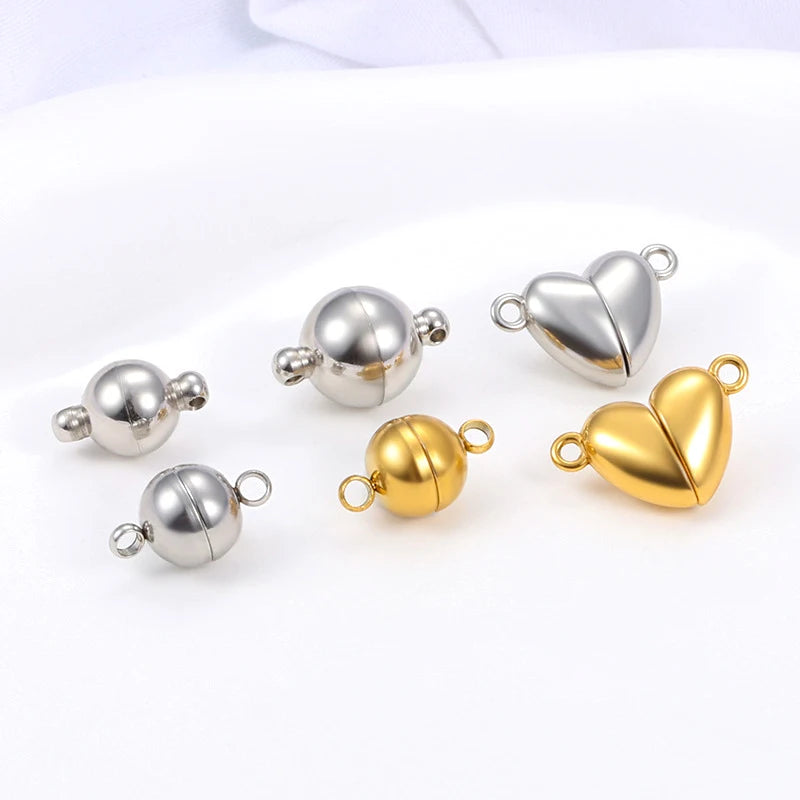 Wholesale Heart-Shaped Ball Connector 18k 14k PVD Gold-Plated Stainless Steel with Leather Magnetic Jewelry Findings Componen