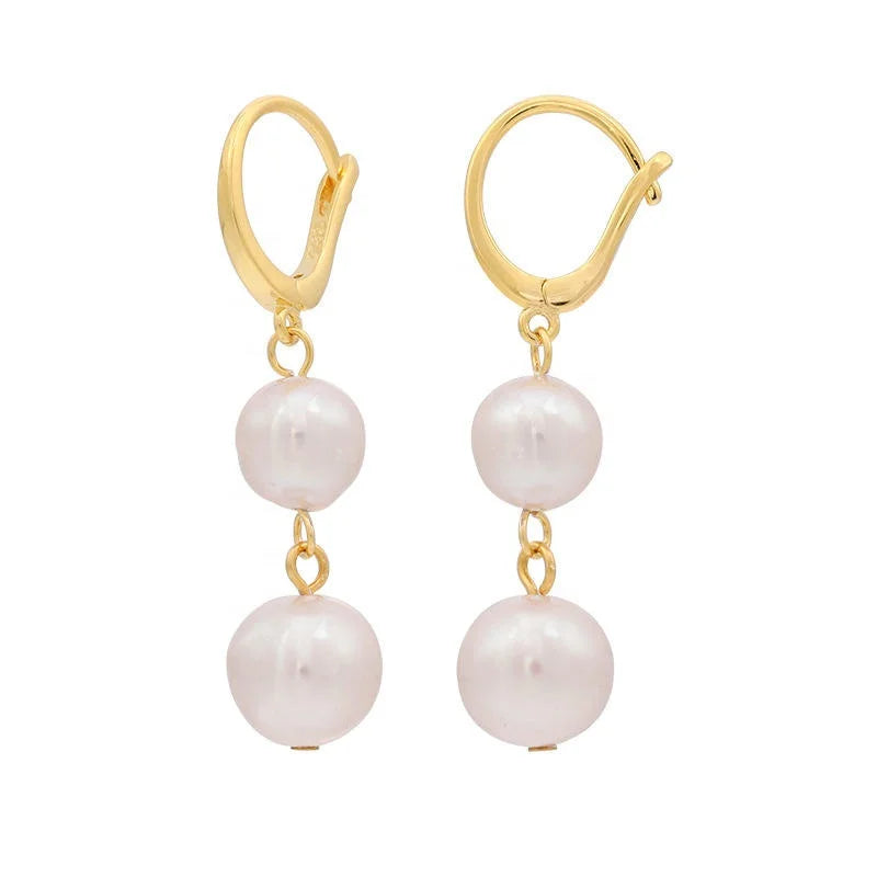 Hanging Baroque Simple Freshwater Pearl Long Pearl Earrings Silver Gold Plated French Earring Hook Pearl Studs Earrings