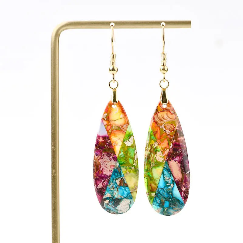 Sediment Colorful Rainbow Earrings Gold Plated 18k Jewelry Boho Earrings Women Multi Colored Stainless Steel Tear Drop Earrin