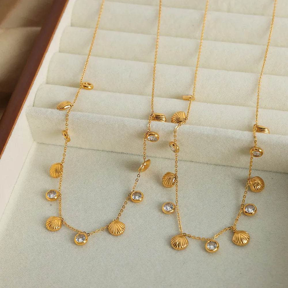 Non Tarnish Gold Plated Stainless Steel Necklace Chic Cubic Zirconia Clavicle Choker Necklace Collier Acier Inoxydable Bijoux