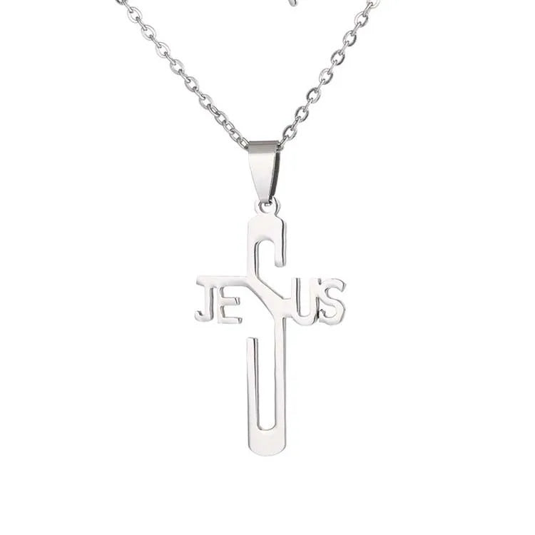 Wholesale Stainless Steel Christian Jesus Cross Pendant Woman Necklace