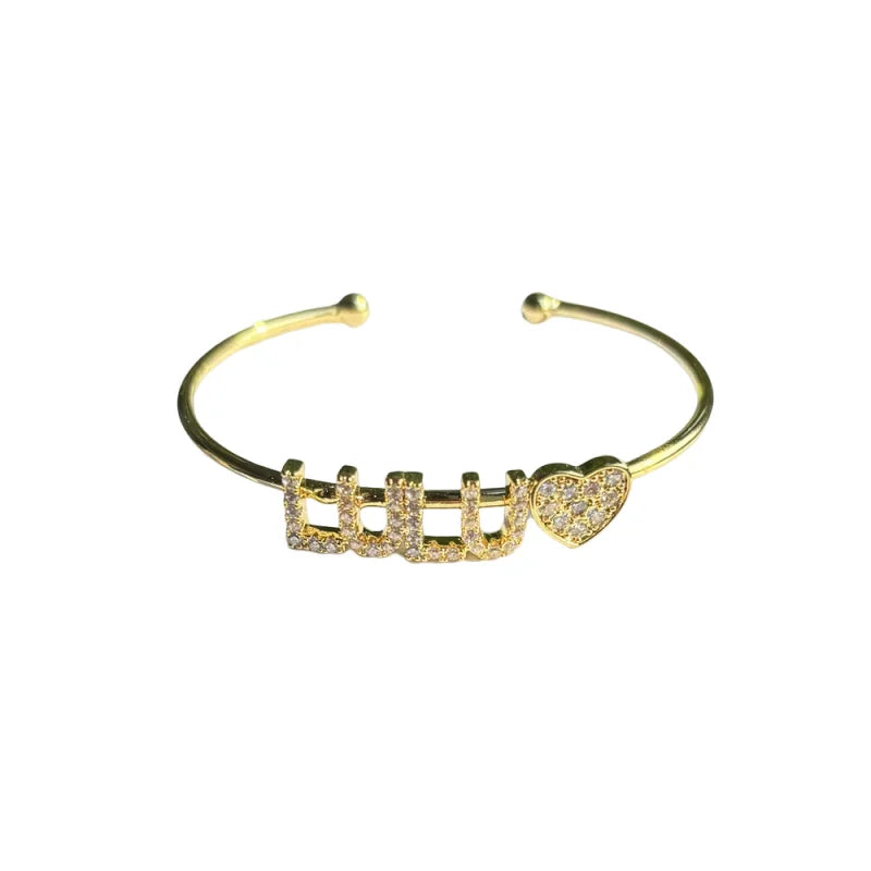 Qiuhan OEM  9mm Zircon Letter Pave Setting Copper Custom Name Bangle for Kid