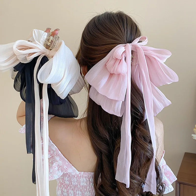 Fashion Fabric Bow Ribbon Hair Claw Clips for Women Hair Accessories 1040