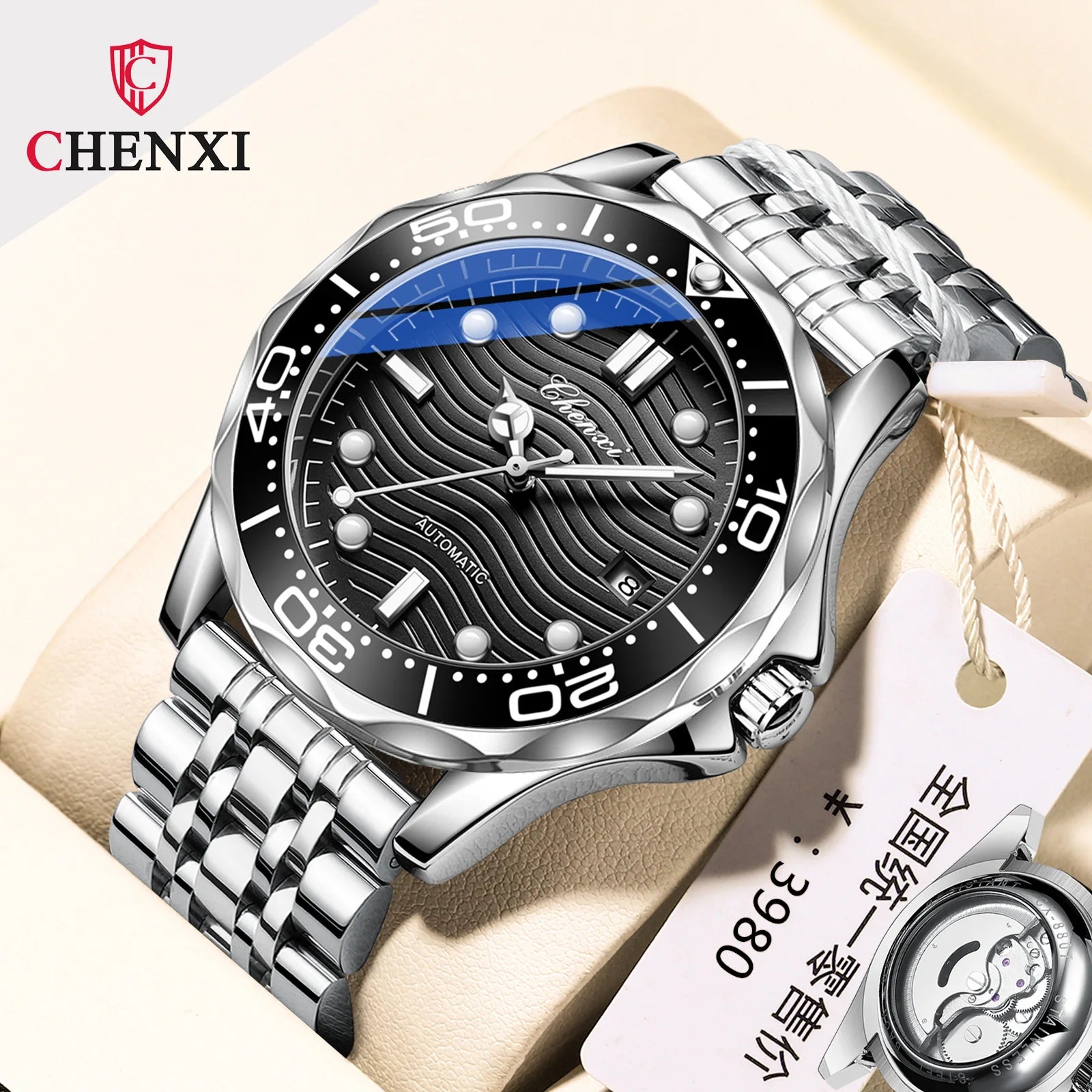 CHENXI Mechanical Watch Men's Automatic Calendar Luminous Waterproof Real Belt Fashion High-end Business Men
