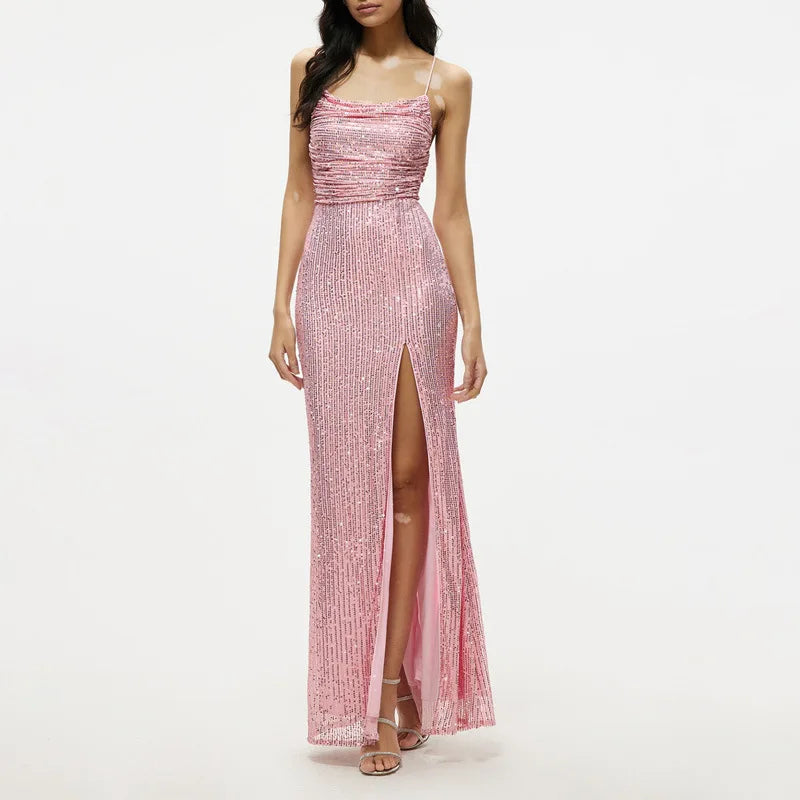 Spring and Summer New Dress Sleeveless Camisole Gown Slim-Fit Sheath Sequined Dress Prom Dress