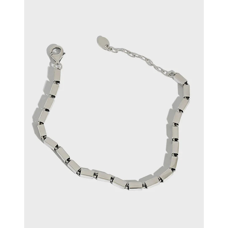 S925 Sterling Silver Geometric Smart Bracelets Retro Cube Beaded Bracelets Fine Jewelry Couple Bracelet for Men and Women