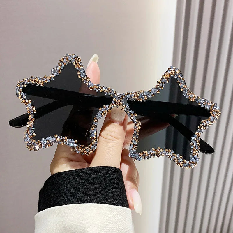 Fashion Design Vintage Star Shaped Rhinestone Sunglasses 2024 Retro Plastic Sun Glasses Female