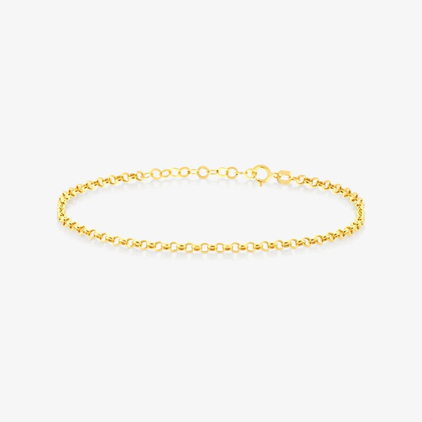 Classic Style 18K Gold Plated Brass Waterproof Handcrafted Thin Wrist Chain Bracelet Tiny Rolo Link for Girls