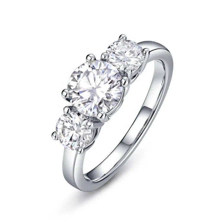 Wholesale Jewelry VVS1 925 Sterling Silver Wedding Bands Three Stone Rings Moissanite Stackable Engagement Ring for Women