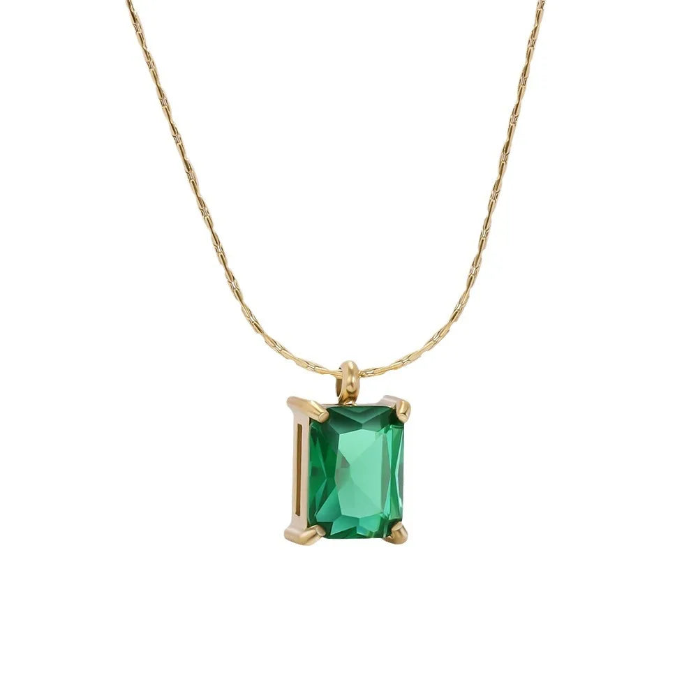 HOVANCI Square Color Zirconium Pendant Titanium Steel Necklace Gold Plated 18k Non-fading Wholesale Stainless Steel Necklace