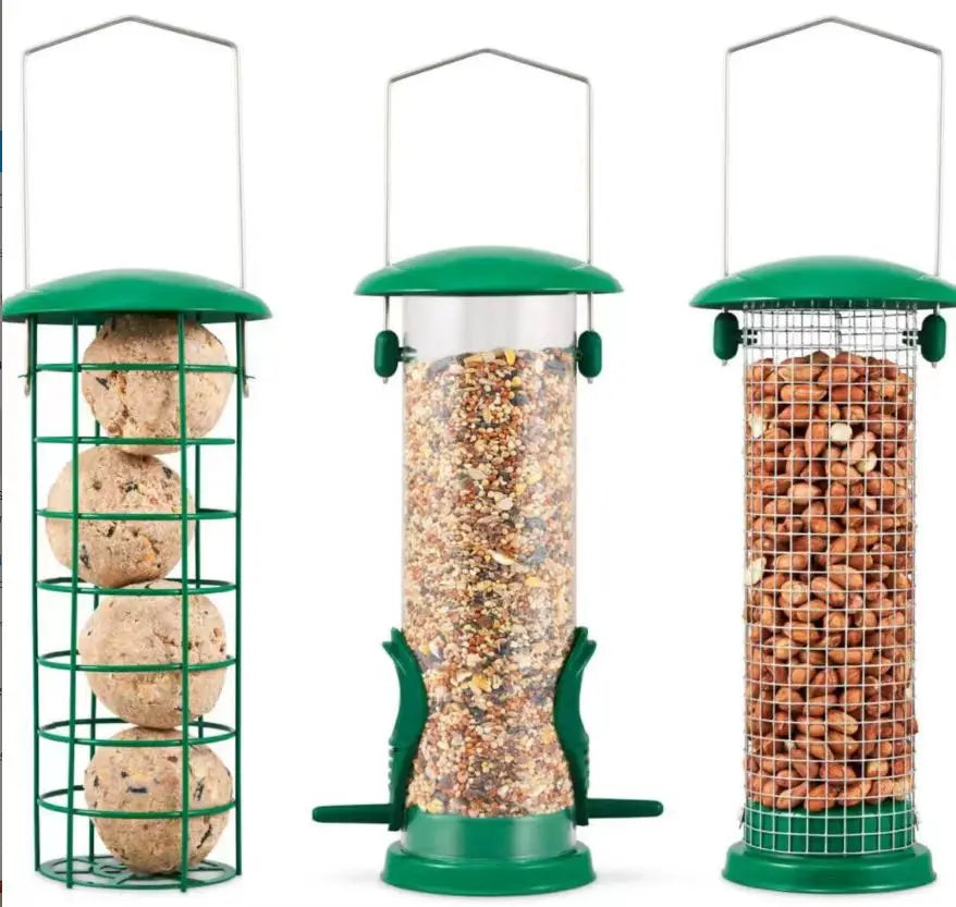 Wild Hanging Iron Bird Feeders Mesh Feeding Stations Hammertone Rounded Non-Automatic Bird Feeder Set 21x7cm Garden Use Seed