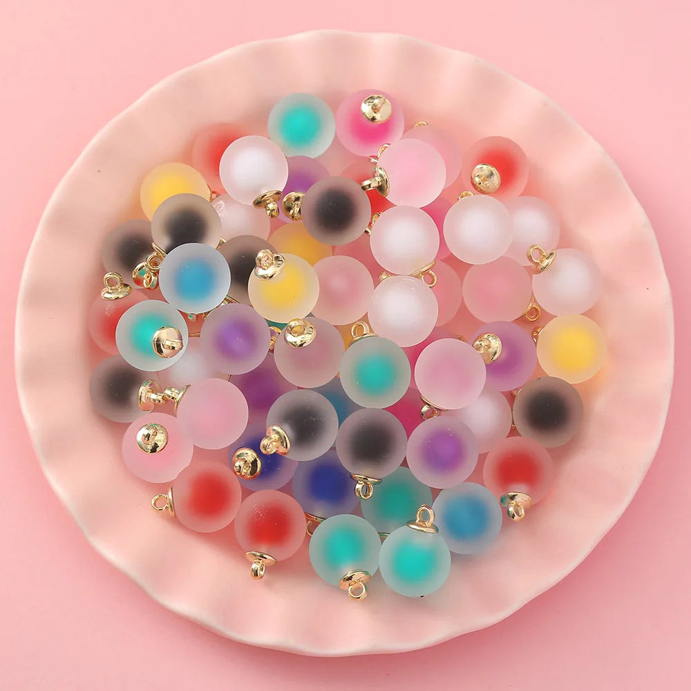 Wholesale Jelly Frosting Acrylic Round Ball Beads Half Hole Glitter Beads for Earrings Pendant Making Accessories