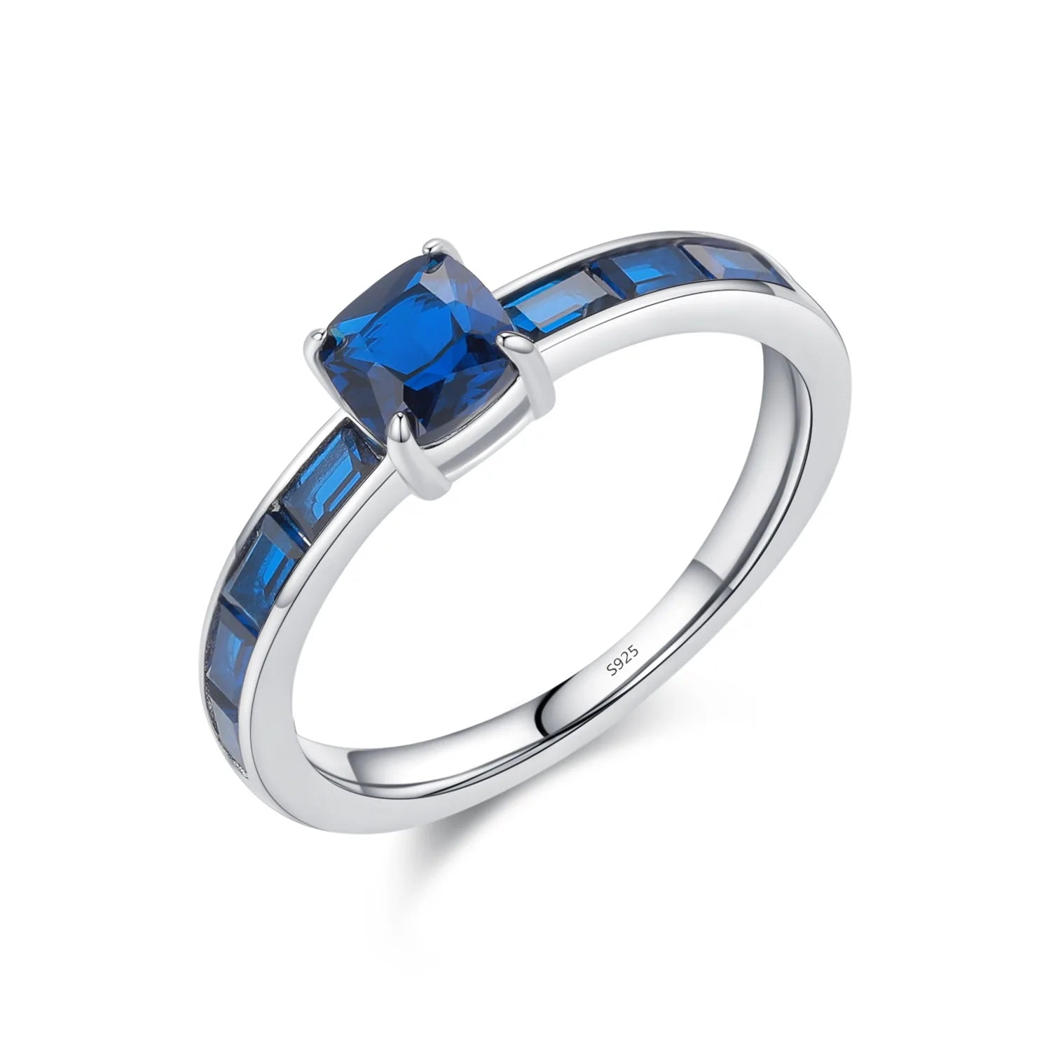 Daidan Classic Square Baguette Blue Sapphire Zircon Real Silver 925 Rings