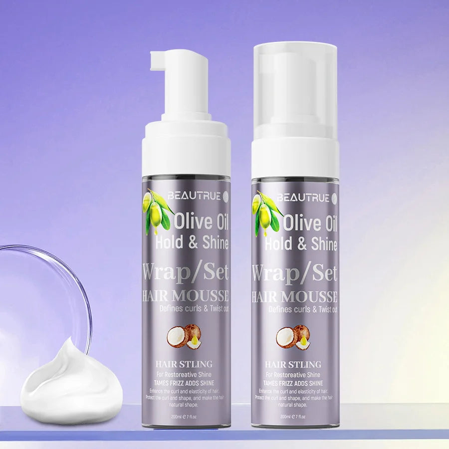 Hot Sale 200mL Best Natural Olive Oil Curly Hair Mousse Foam Fast Dry for Men and Women Hair Hold Anti-Frizz Styling Mousse F