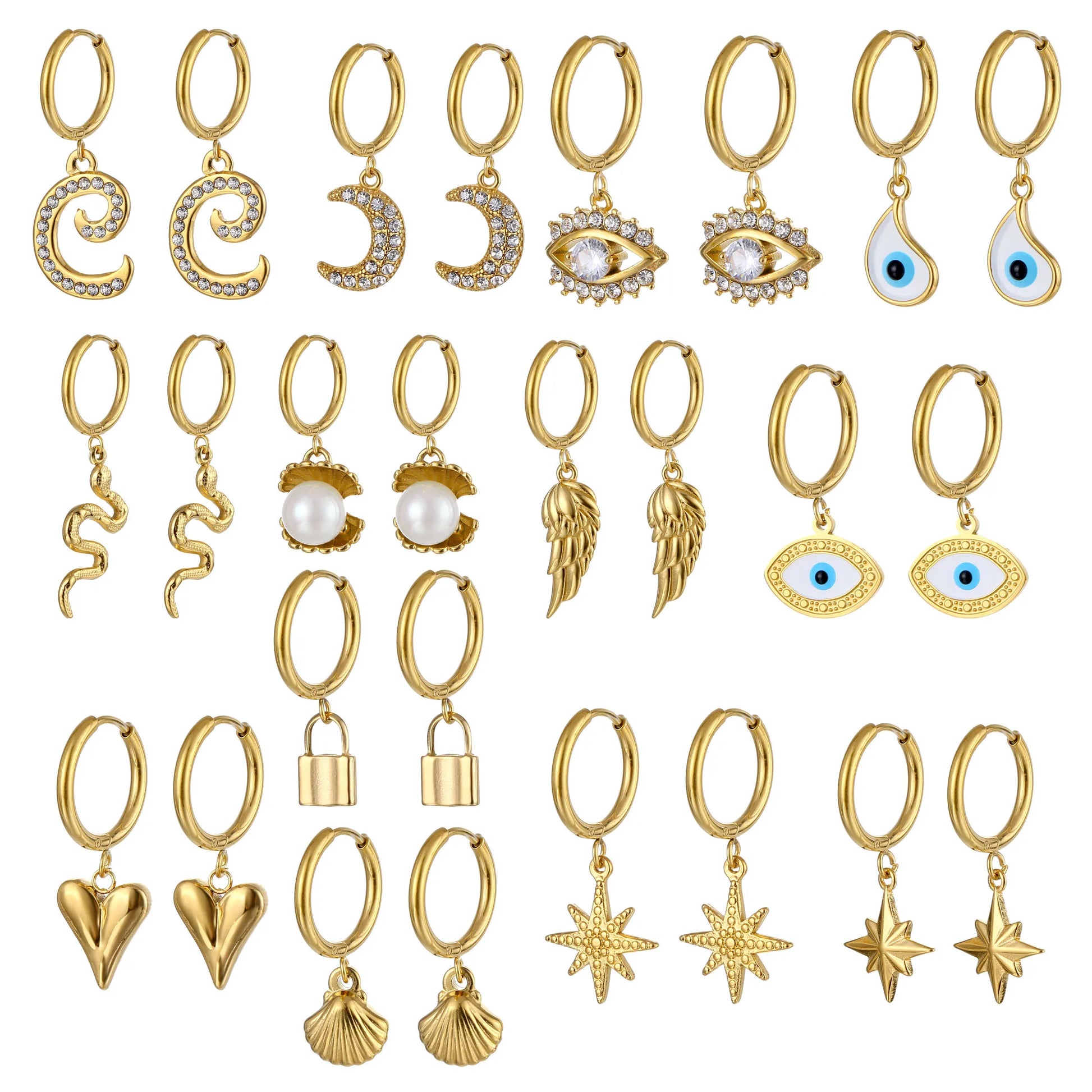 Trendy Star Shape Pendant Hoop Earrings 18K Gold Plated Stainless Steel Angel Wing Love Heart Dangle Huggies Earrings for Wom