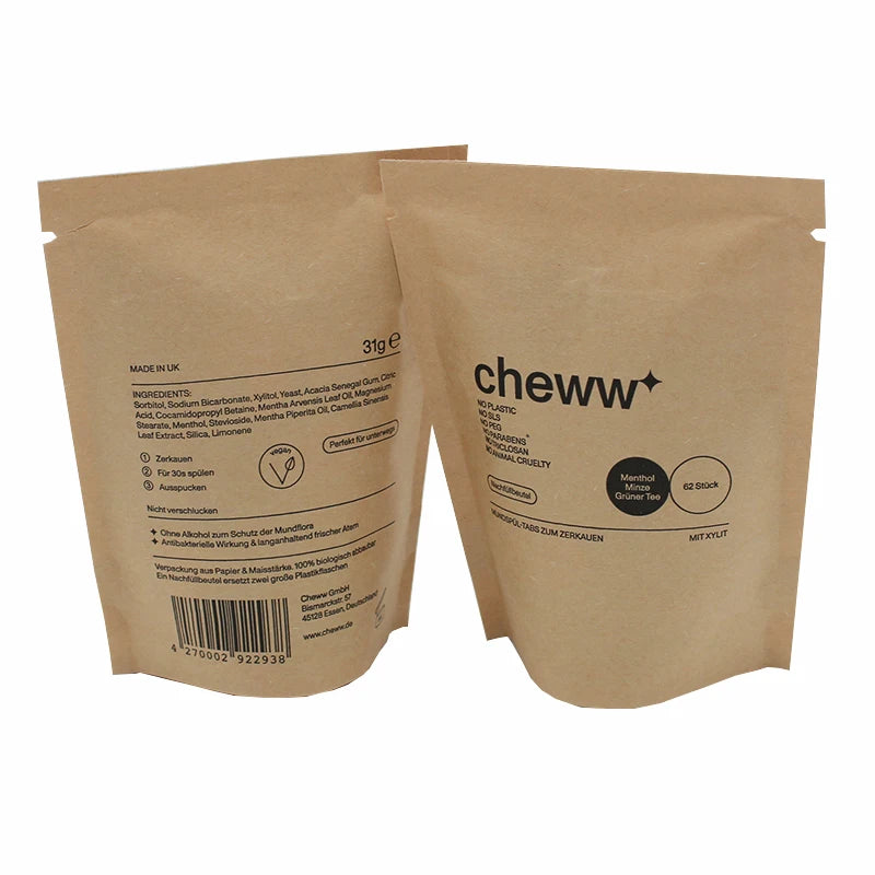 Free Sample Eco-Friendly Biodegradable Brown Kraft Paper/Pla Moisture-Proof Stand Ziplock Pouch Food Gavage Gravure Printing
