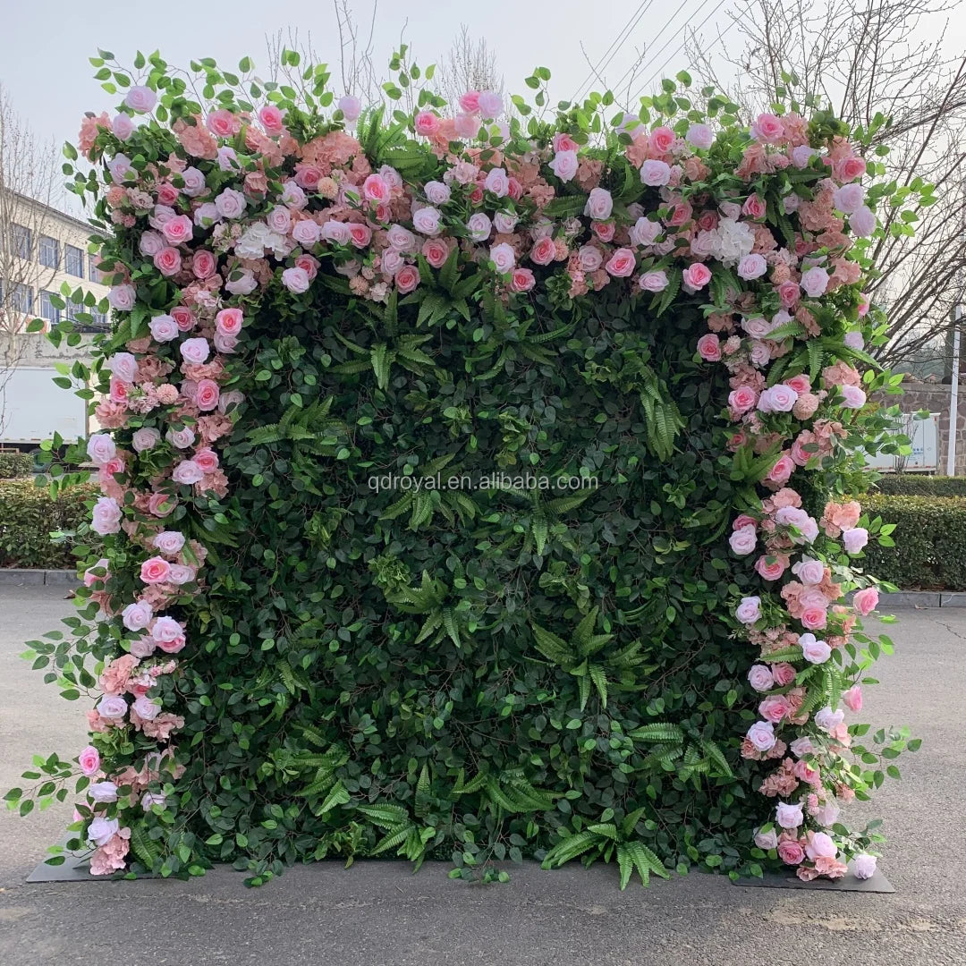 Wedding Decoration Customized Size Rolled up Cloth Back Artificial  Flower Wall for Decor Event Arrangement Backdrop
