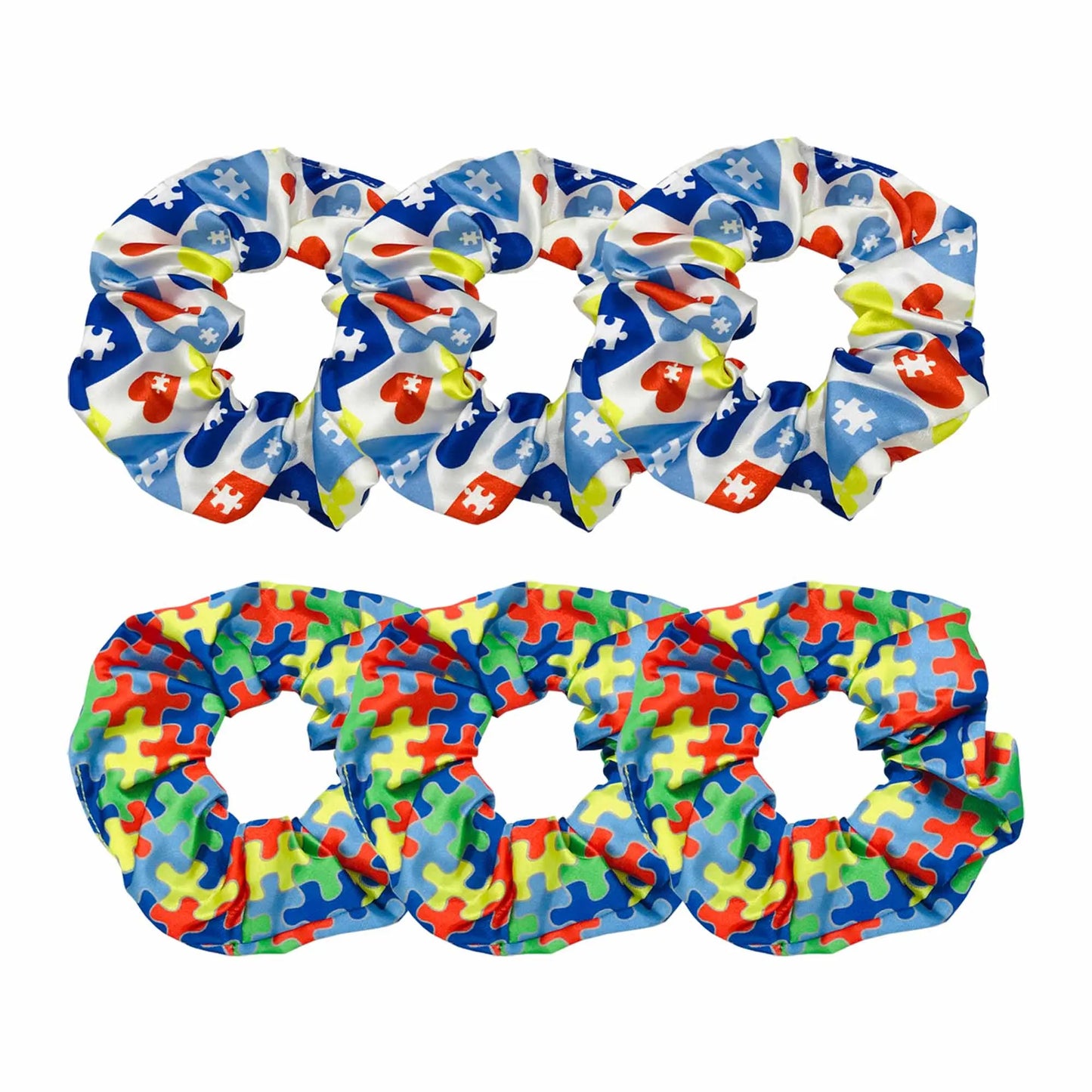 50pcs Autism Awareness Hair Scrunchies Puzzle Elastic Hair Tie Hairband Scrunchy Bun Ponytail Holder Headwear Bracelet