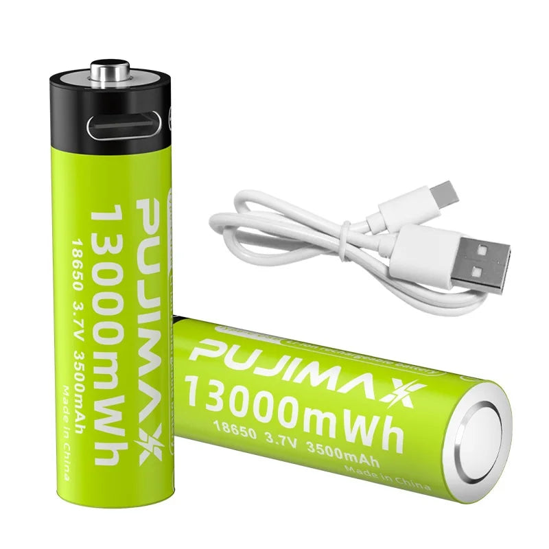 PUJIMAX Portable 1pcs 3.7v Lithium Ion Batteries 18650 Battery Type c Charging 18650 Li Ion Rechargeable Battery Usb c Charge