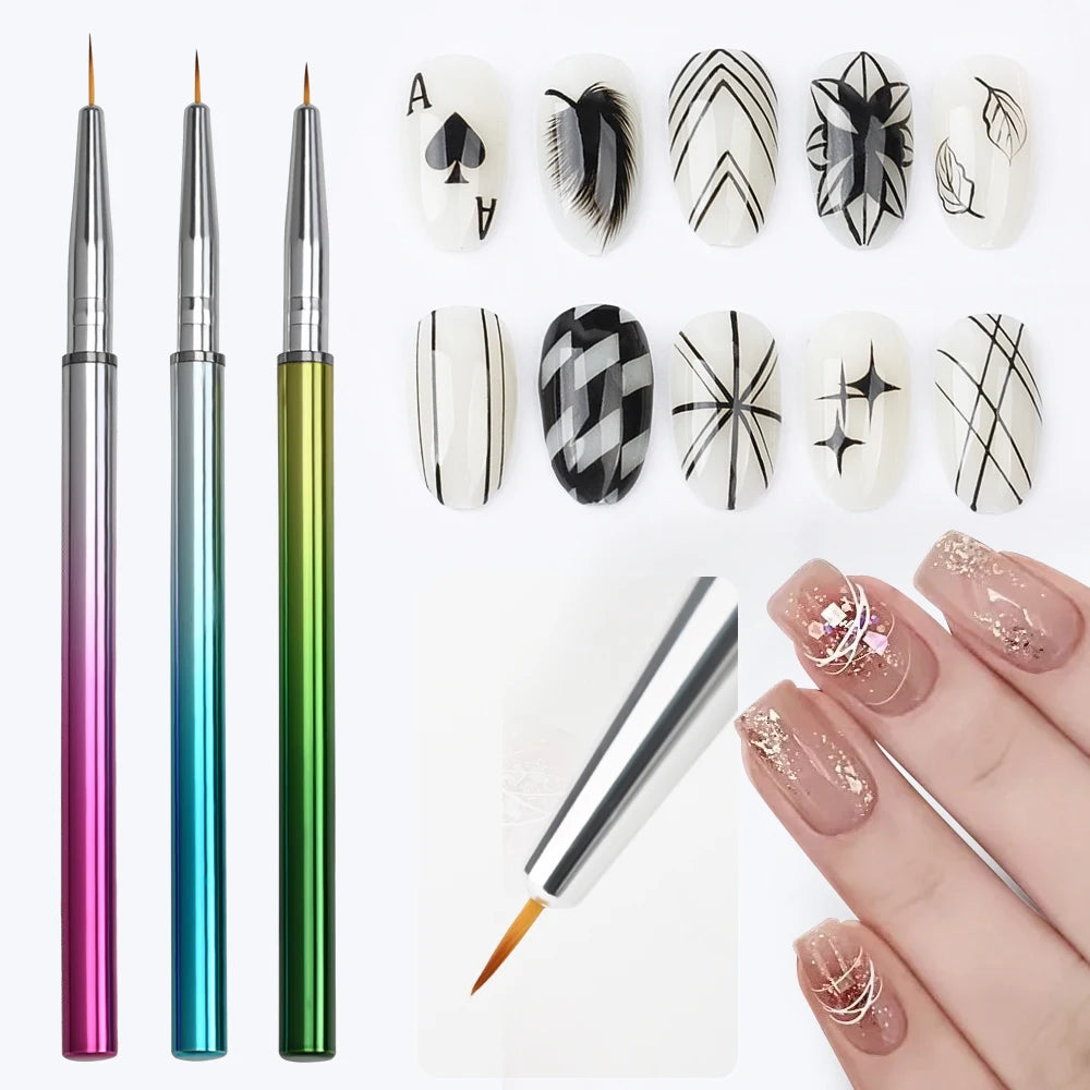 3Pcs 6/8/10mm Acrylic French Stripe Nail Art Liner Brush Set 3D Gradient Manicure Line Drawing Pen UV Gel Brushes Painting To