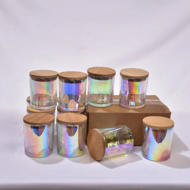 7oz 10oz Frosted Clear Rainbow Colored Glass Candle Jars Luxury Matte White Black Lids Other Candle Holders Lanterns Jars