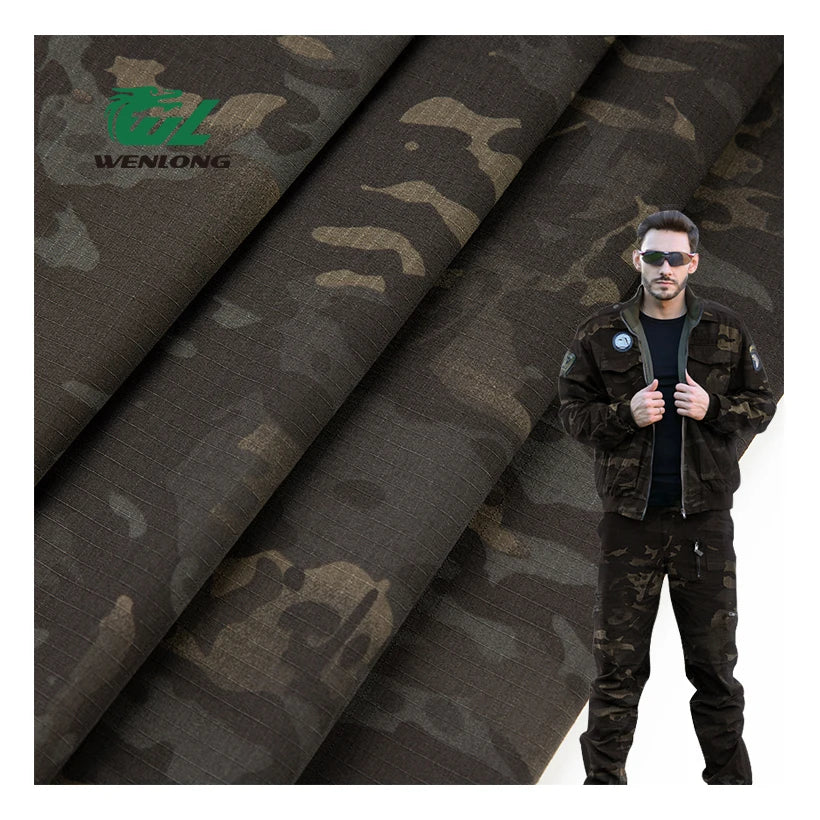 RTS 8020 Poly/Cotton Flame Retardant Woven Anti-Tearing Camouflage Ripstop Fabric Black CP for Tactical Gears and Dress Unifo