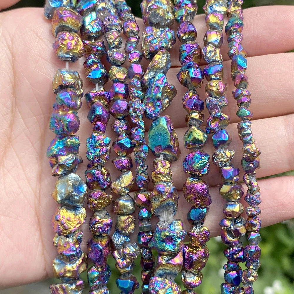 AsVrai U Natural Stone Beads 4/6/8/10mm Electroplating Colorful Citrine Irregular for Jewelry Making DIY Bracelet Accessories