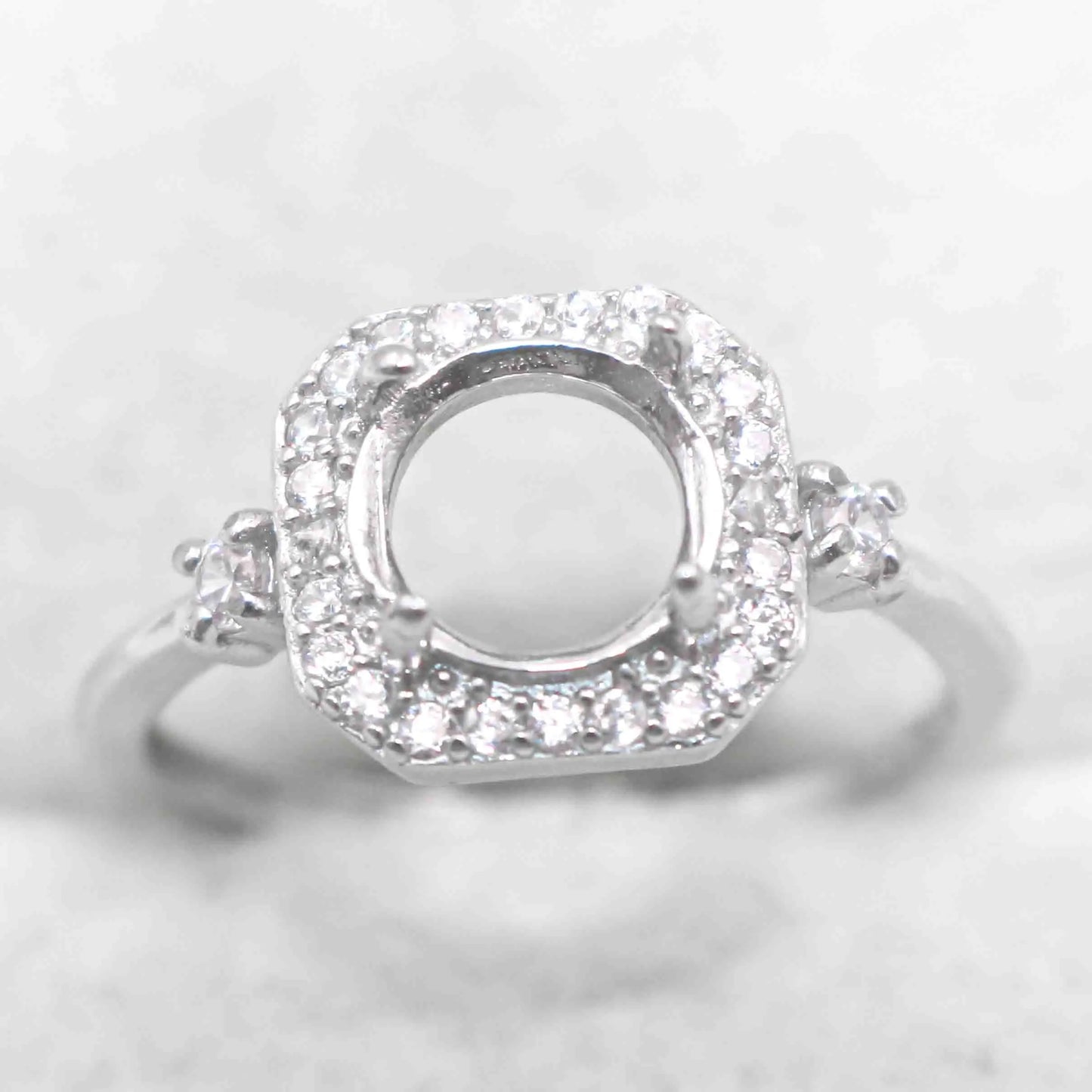 Sterling Silver 7*7mm Semi Mount Ring Empty Frame Blank Support Claw Setting S925 Base Holder Without Center Stone for DIY In