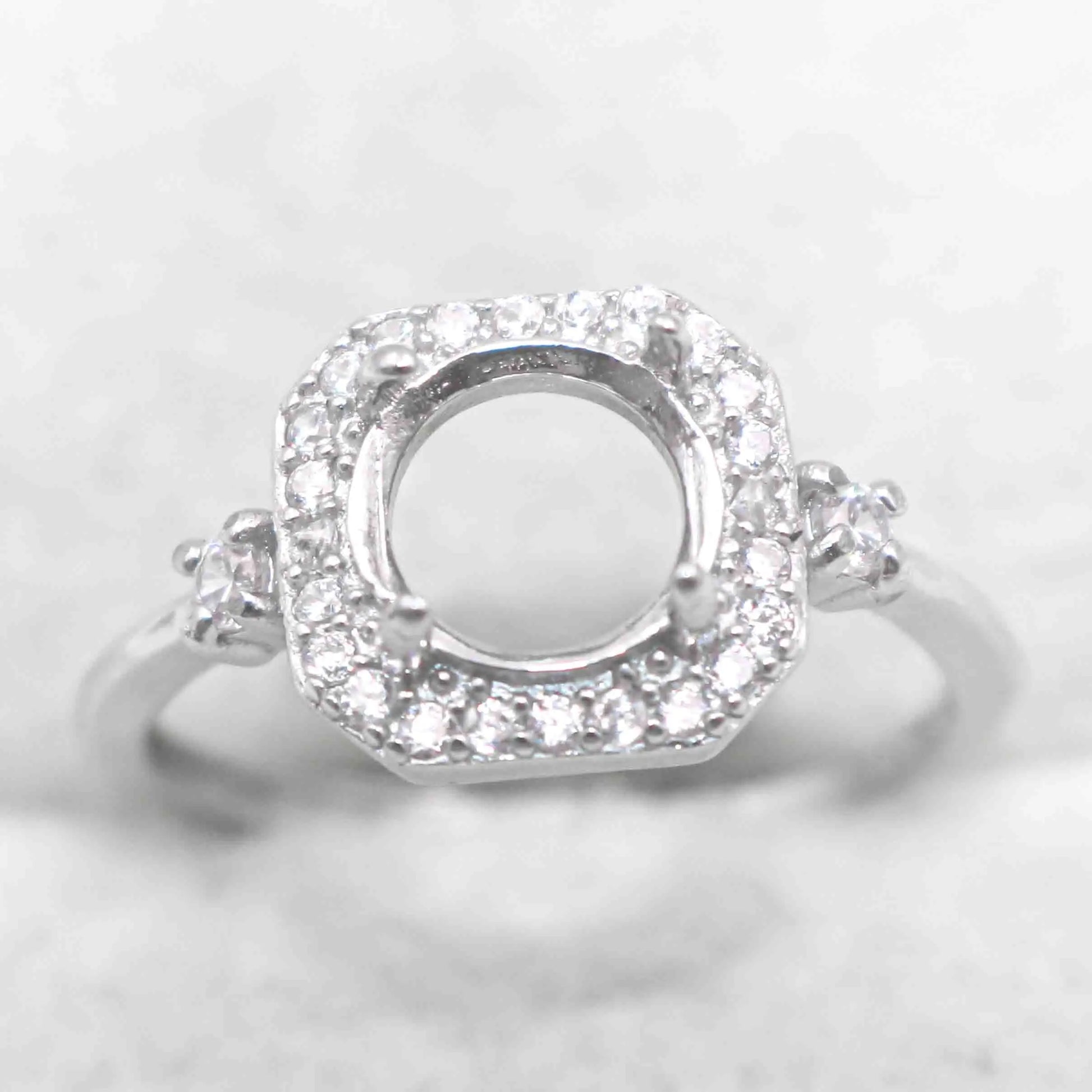 Sterling Silver 7*7mm Semi Mount Ring Empty Frame Blank Support Claw Setting S925 Base Holder Without Center Stone for DIY In