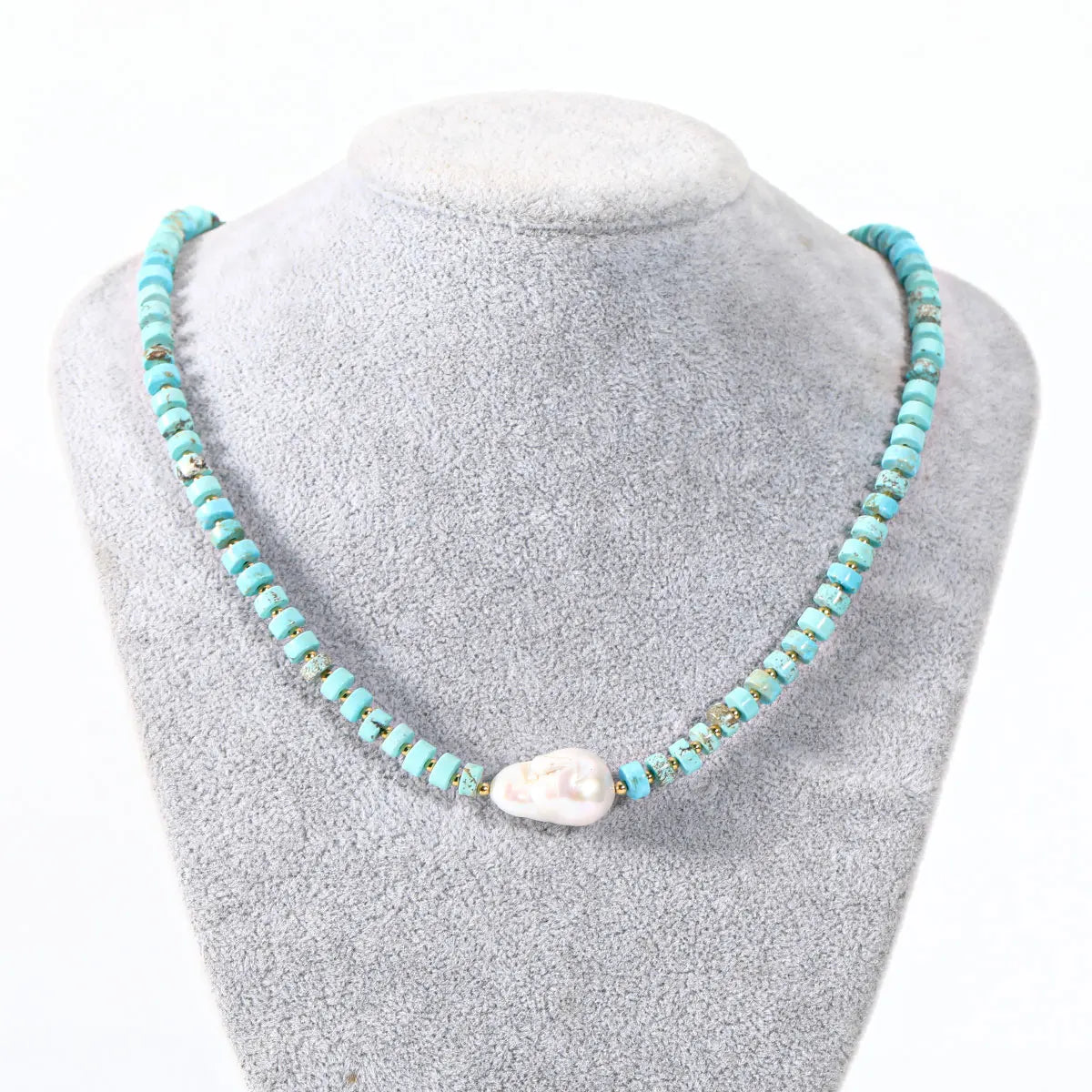 Bohemian Natural Stone Blue Turquoise Natural Pearl Adjustable Choker Necklace for Women Beaded Chains Necklace Set
