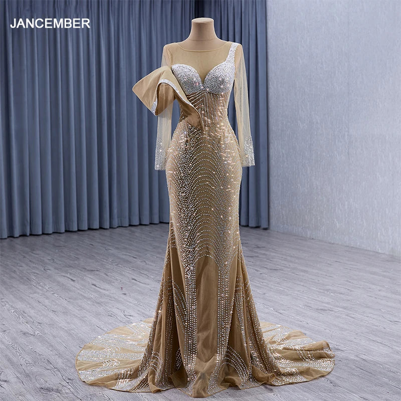 Luxury Formal Evening Dresses Sequins Crystals Sparkly Long Prom Gowns Champagne Evening Dress Bridal Party Gowns RSM241001