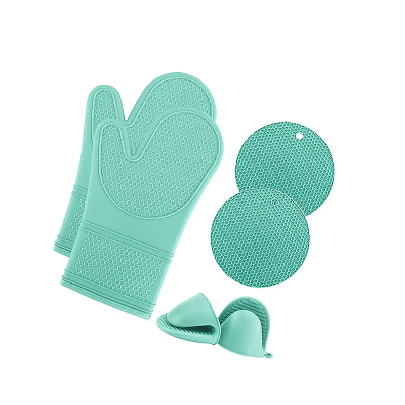 Silicone Oven Mitt Set 6pcs Heat Resistant Gloves with Soft Quilted Lining Set of 2 Oven Mitt Pot Holders