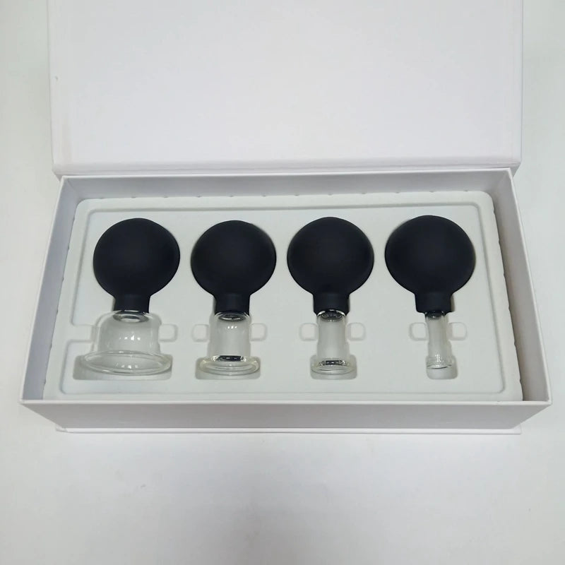 HZ Chinese Vacuum Cupping Set of 4 Rubber Suction Glass Cupping Set for Body Facial Cupping Massager