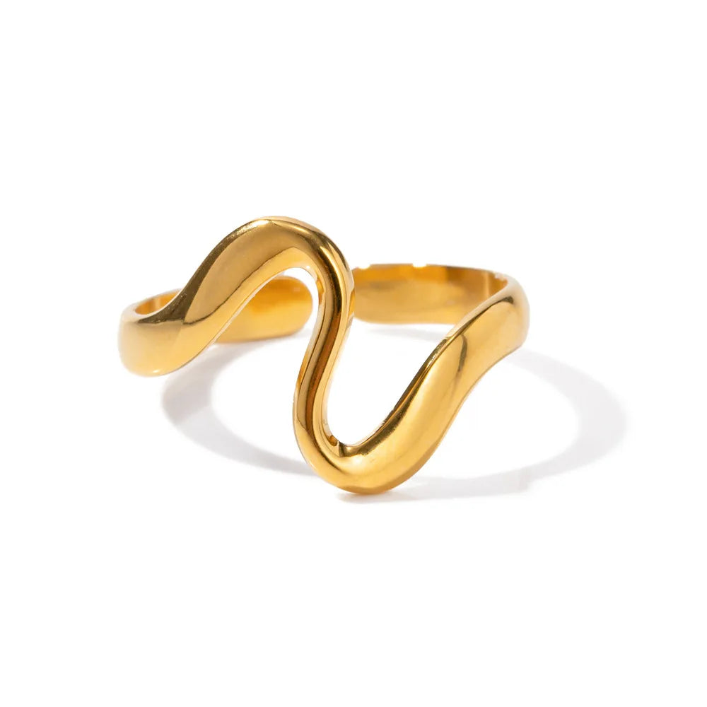 SC Hot Selling Minimalist Gold Plated Ring Linear Adjustable Ring Casual Stainless Steel Rings for Women Girls