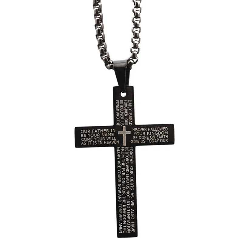 Wholesale Vintage Stainless Steel Letter Cross Pendant Necklace for Women Men Titanium Anti-tarnish Jewelry
